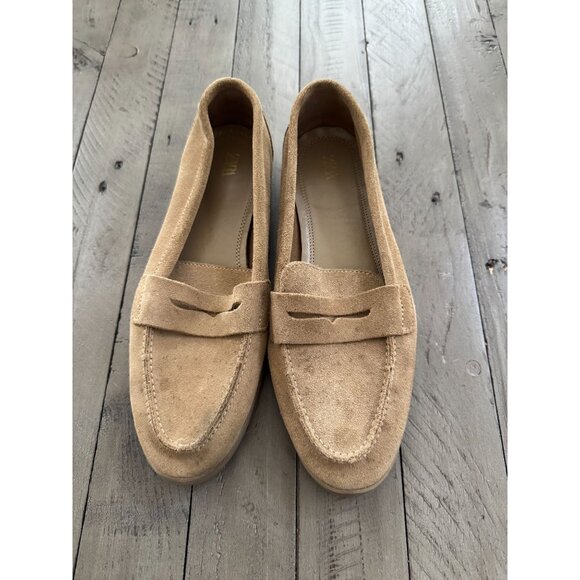 ZARA Split Leather Suede Penny Loafers Moccasins Tan Brown Size 37 7 - Picture 2 of 6